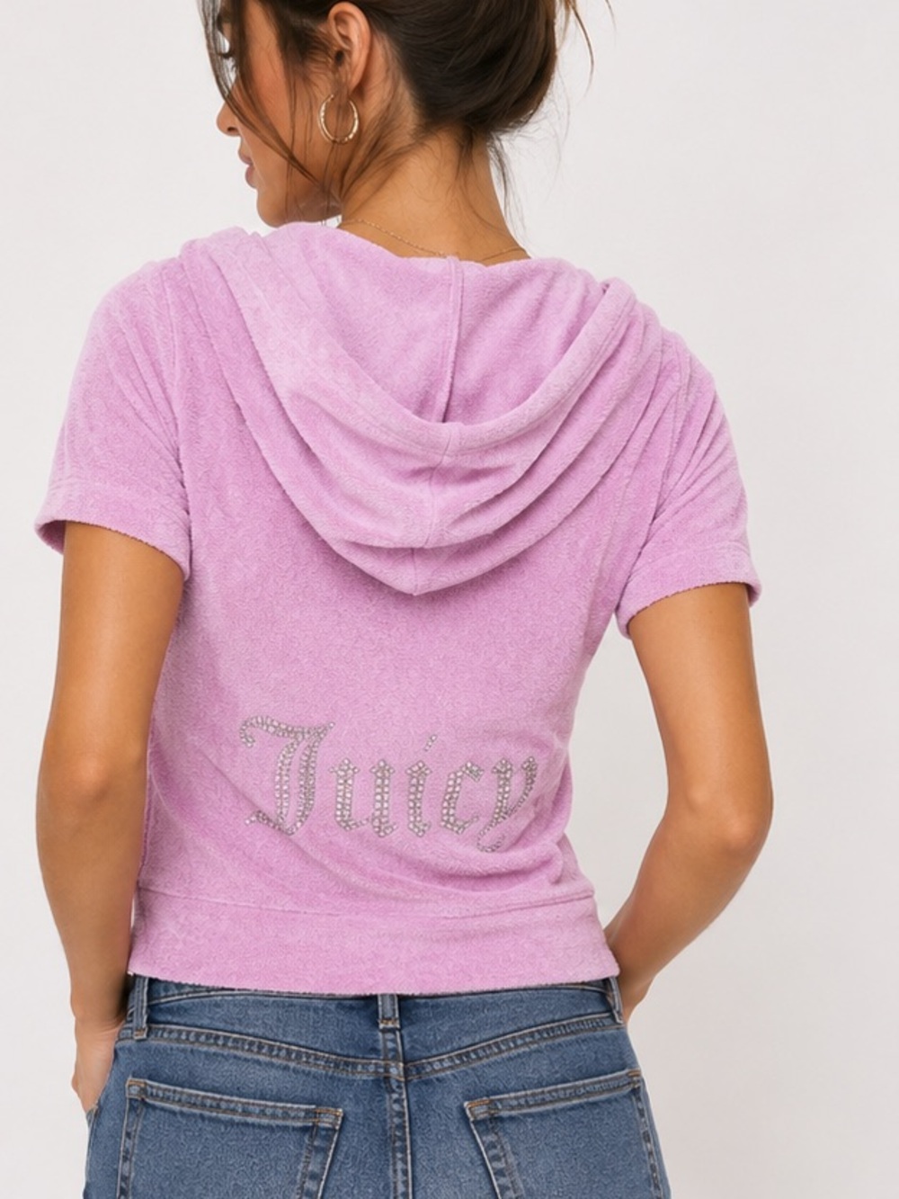 Juicy Couture Pink Terry Cloth Zip Up |Y2K Rhinestone Logo L